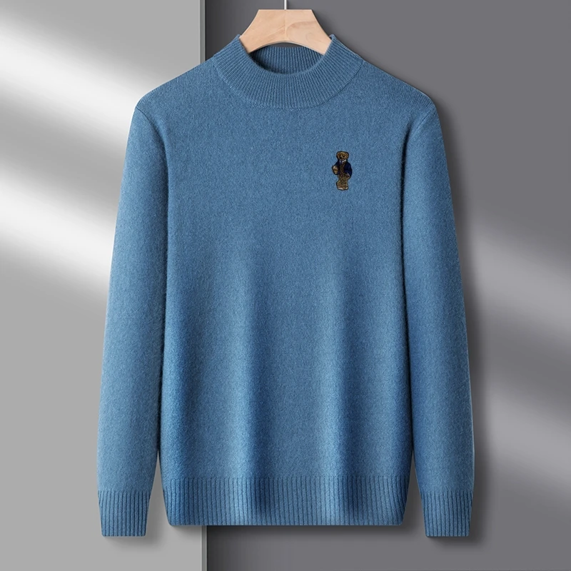 Heiße Verkäufe Marke Luxus männer Stricken Pullover Mock Neck Bär Stickerei Verdicken Pullover Herbst Winter Weiche Warme Business männer tragen – Detail 5