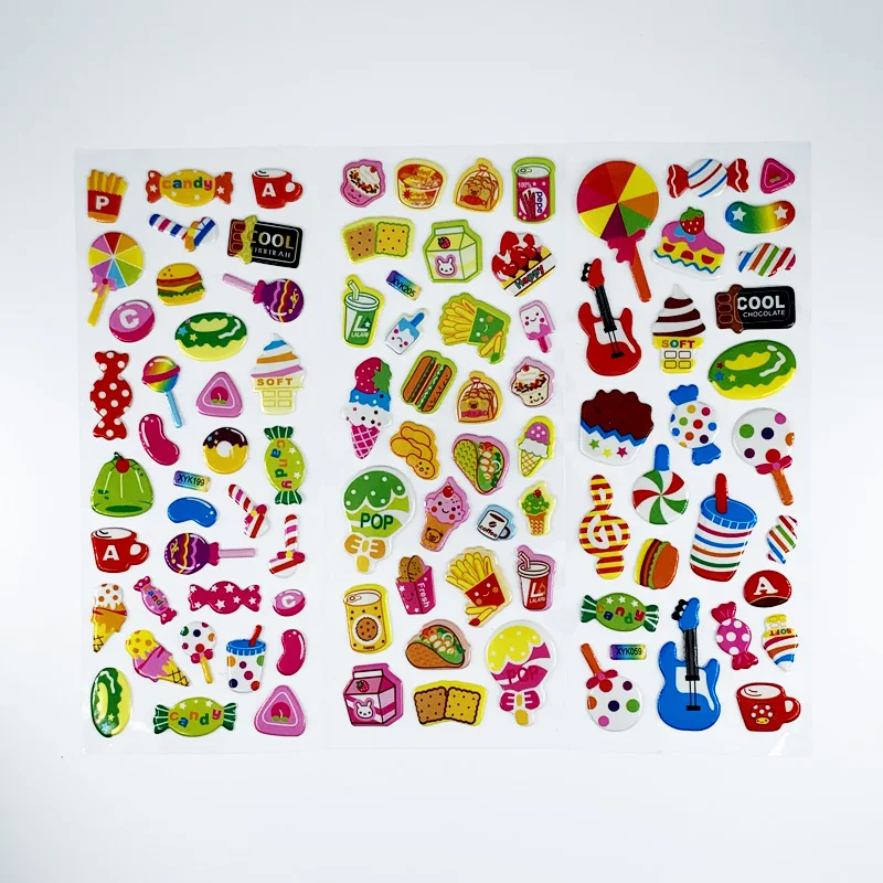 Cartoon Stickers 3D Stickers Kawaii Stickers 12 Sheets/Pack Cartoon Cake Candy Ice Cream Pattern Stickers Toy Kids Scrapbooking Bubble PVC