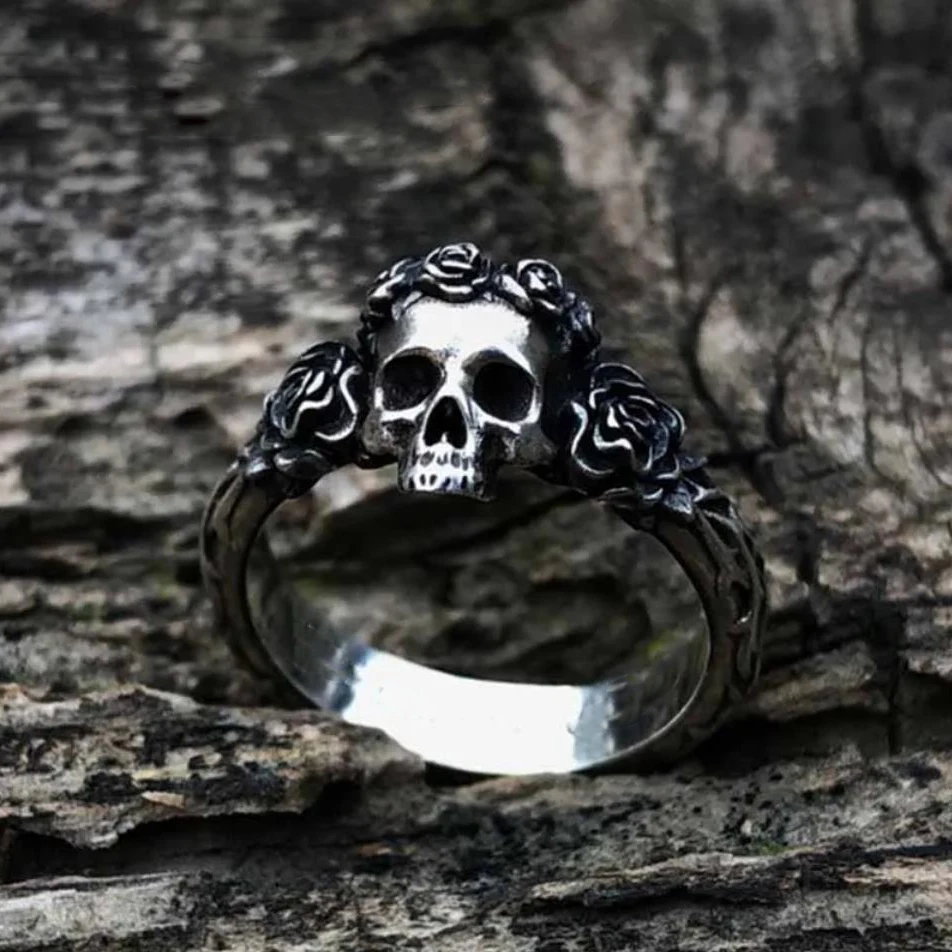 Mens Flower Skull Ring 316L Stainless Steel Rings for Men Male Bijoux Punk Biker Fashion Party Jewelry stainless steel ring finger ring