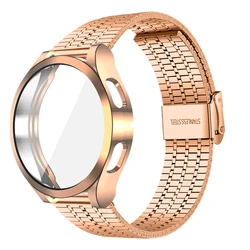 Premium TPU Bumper with Stainless Steel Strap and Case Protector - Watch 5pro 45mm (Rose gold case band)