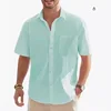 119773-39f0f2.jpg Men's Cotton Linen Short Sleeve Shirt Premium Casual Button-Down Shirt w/Pocket