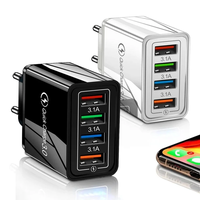 شاحن سريع USB متعدد المنافذ ، 3A ، 4 USB ، شحن سريع ، محول هاتف ، كمبيوتر لوحي ، حائط محمول ، شاحن سريع لـ Poco ، EU ، قابس لنا