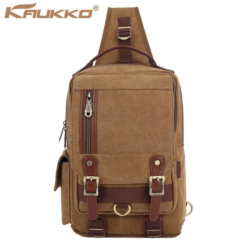 

KAUKKO men's Inclined shoulder bags Canvas messenger bag Chest bag Single Shoulder bag Outdoor sports totes