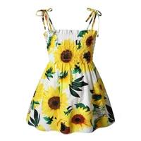 ‌2025 Summer Girls Princess Beach Dress Strapless Floral Print Sleeveless Party Wear Toddler Solid Color Casual Fashion 1-6Y