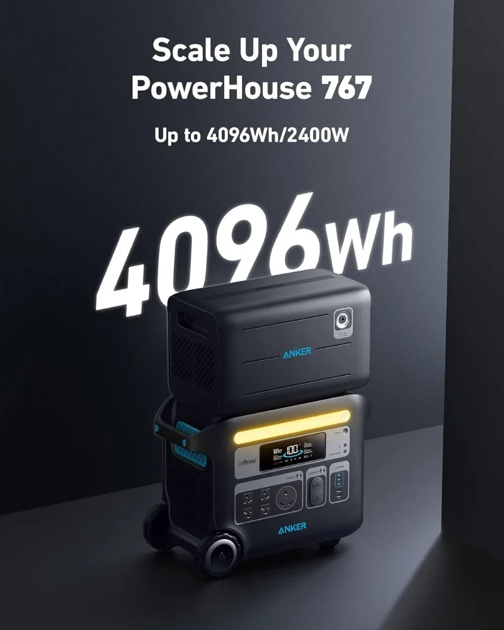 SOLIX F2000 Portable Power Station, PowerHouse 767 and 760 Expansion Battery, 4096Wh LiFePO4 Battery with 4 AC Outlets Up 4
