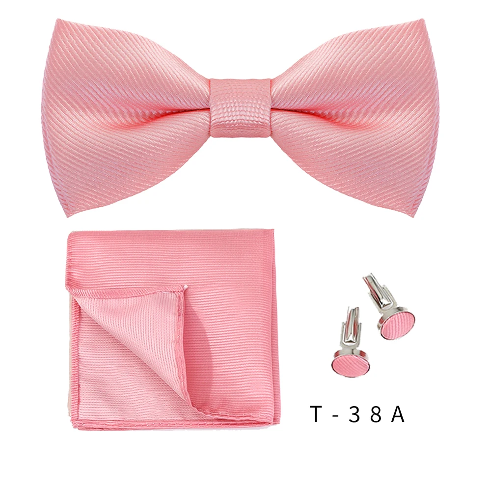 Männer Krawatten Set einfarbige Fliege Krawatte Manschetten knöpfe Taschentuch Mode Schmetterling Party Hochzeit Fliege für Männer Hemd Accessoires – Detail 15