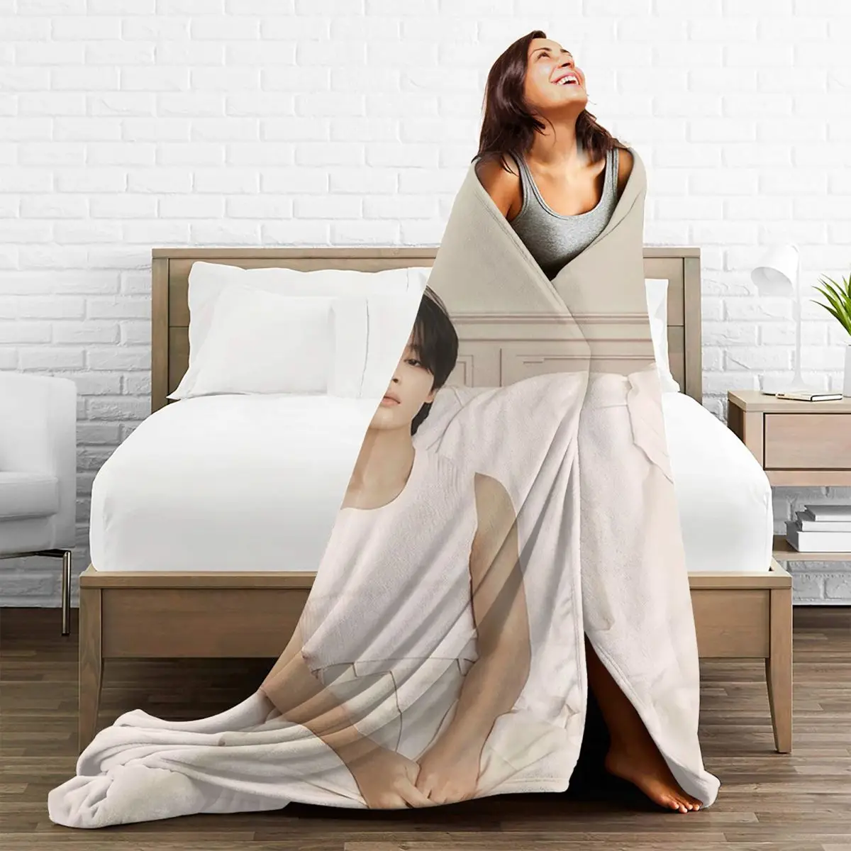 Jimin Face Blanket Fleece Multi-function Sofa Throw Blankets For Couch Bedding Office Throws Bedspread Quilt 5
