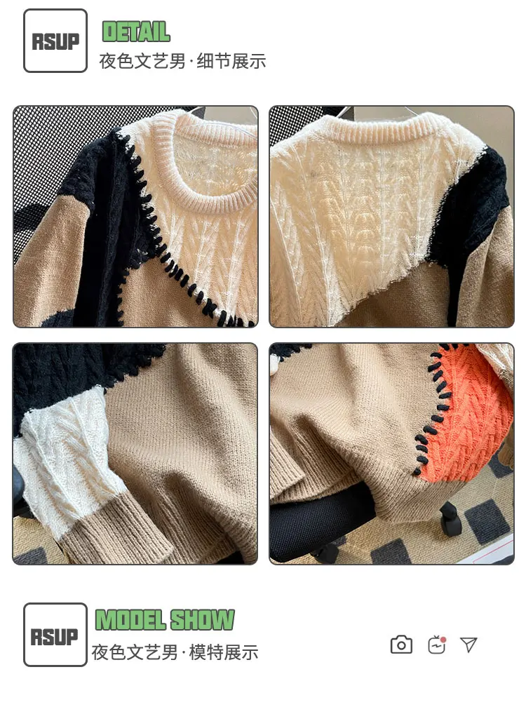 Description Picture 3 of item2024 Winter Sweaters Men Korean Fashion Streetwear O-Neck Sweaters Contrast Color Men Sweater Slim Trends Pullovers D151