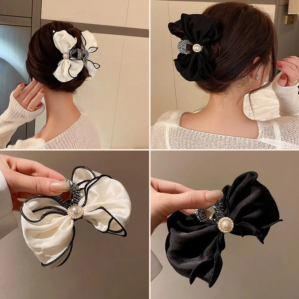 

CIFbuy Ribbon Bow Pearl Hair Claw Clips Fashion Cute Hair Clip Women Grils Hairpins Clamps Crab Barrettes Hair Accessories Gifts