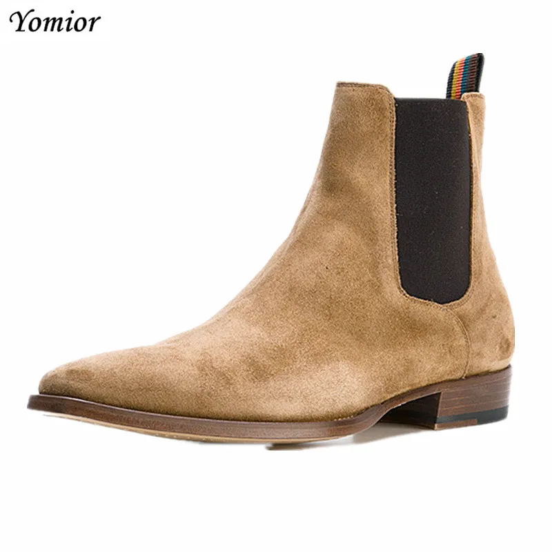 Handmade Spring Winter Kanye West Shoes Boots Chelsea Ankle Boots Real Leather Wedding Party Dress Motorcycle Men