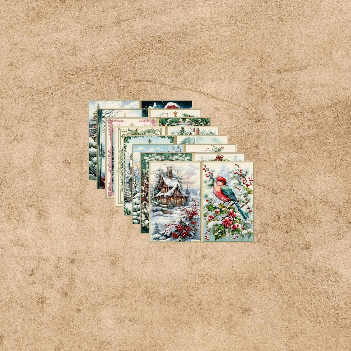 8 Sheets A5 Size Girl Wearing Red Hat In Christmas Tree Forest Background Vintage Grunge Journal Planning Scrapbooking