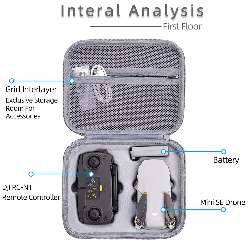 Sac de transport pour drone DJI Mini SE porté à l'épaule grâce à sa bandoulière amovible, idéal pour la mobilité.