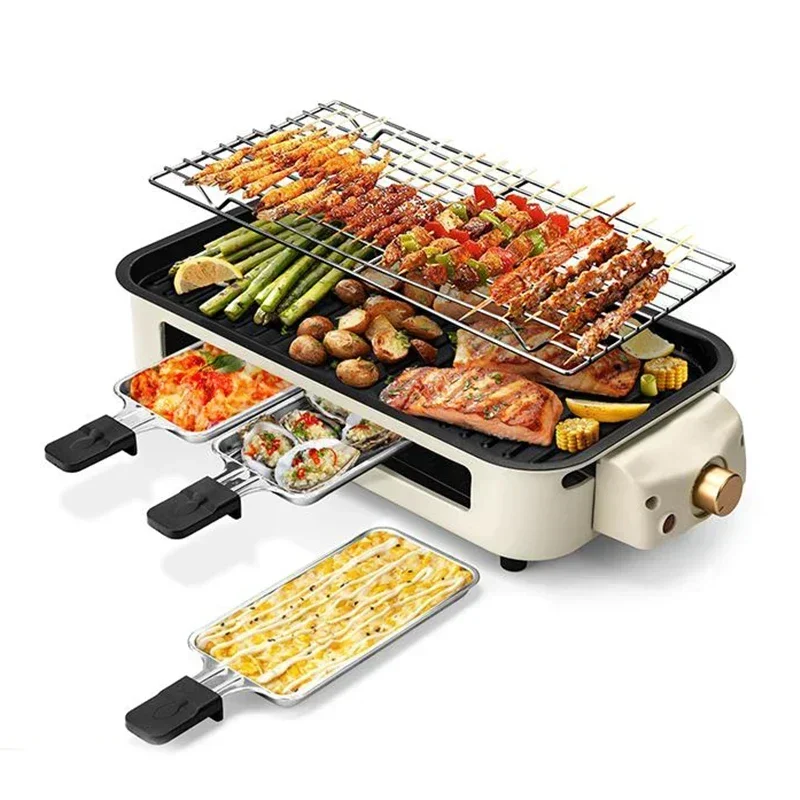 Pukomc Indoor Smokeless Grill, Non-Stick Cooking Removable Plate, Portable Electric BBQ Grill with Removable Temperature Control