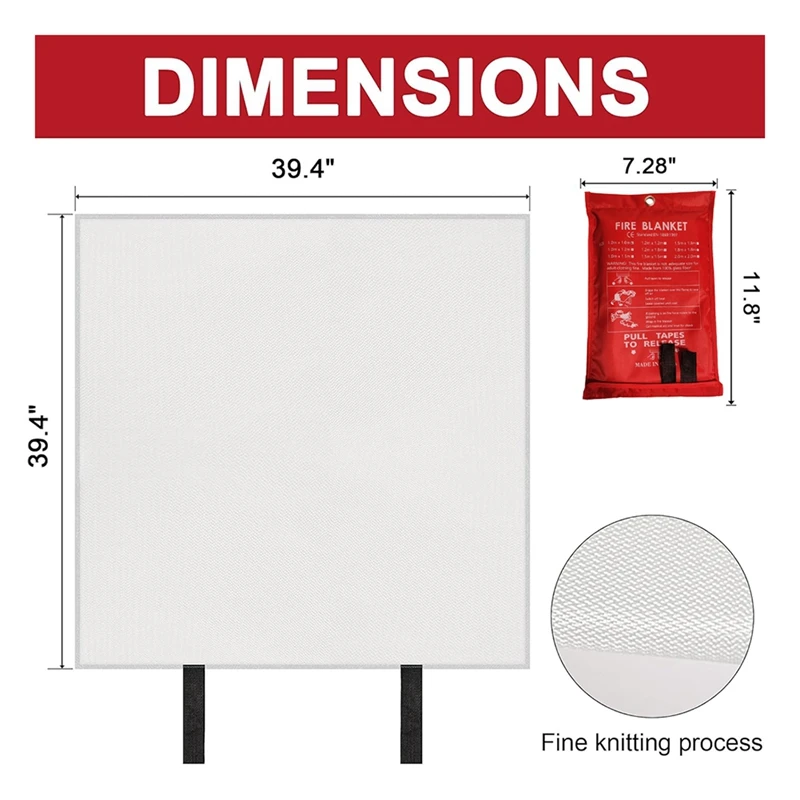 2PCS Emergency Fire Blanket, Fire Blanket, Suppression Blanket For Kitchen, Grill, Fireplace (39.4Inch X 39.4Inch)