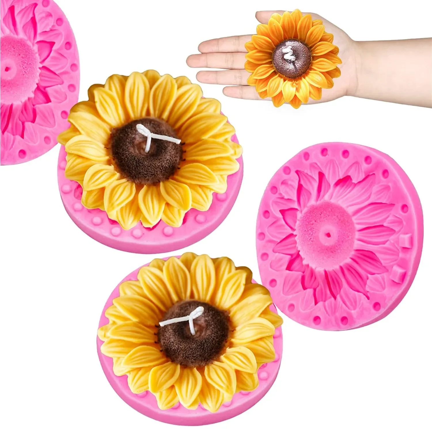 Sunflower Candle Molds Peony Rose Flower Silicone Mould for Polymer Clay Diy Resin Cake Soap Craft Fondant Making Supplies Tools