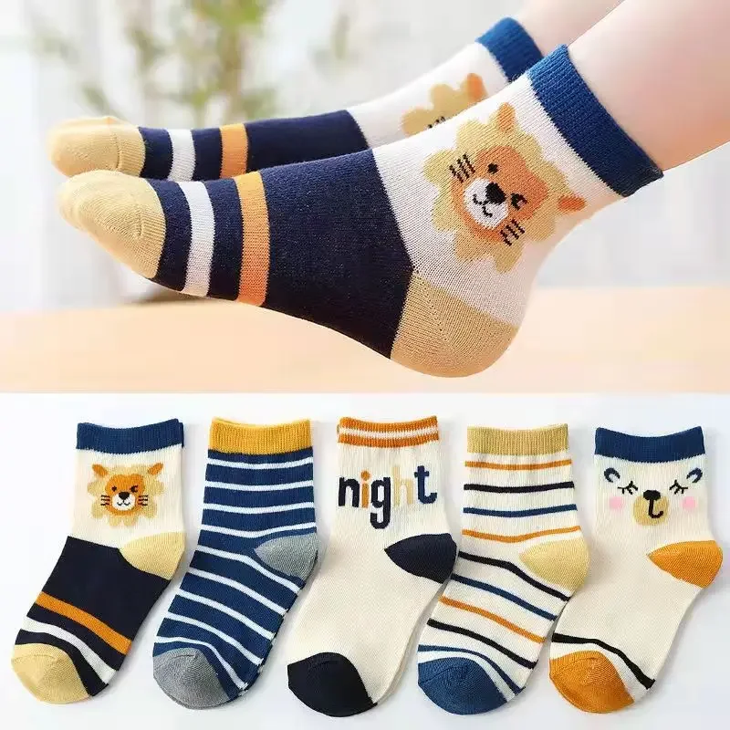 5 Pairs Children Socks Spring Autumn Soft Cotton Baby Boys Cute Cartoon Space Ship Breathable Fasion Socks Girls Crew Sock