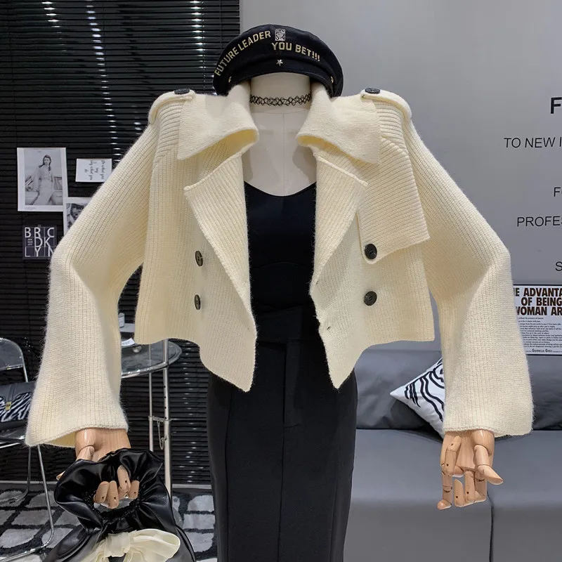 

Lazy style lapel knit cardigan women's Autumn Temperament Fashion Casual Long Sleeve Sweater Coat Women