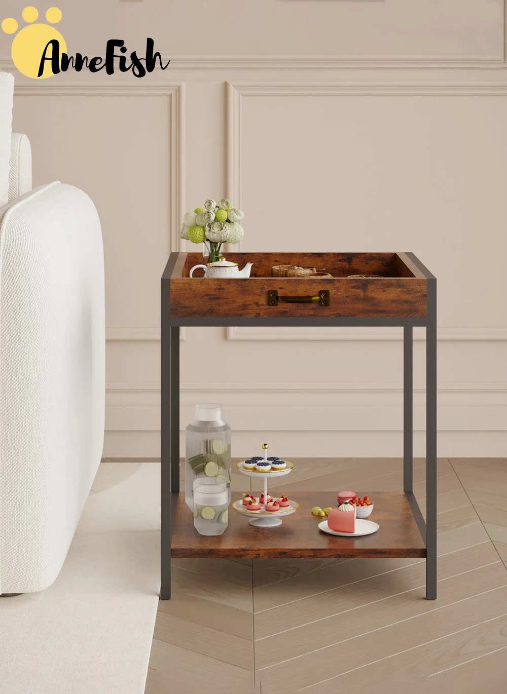 طاولة قهوة بطبقتين، خشب، غرفة معيشة