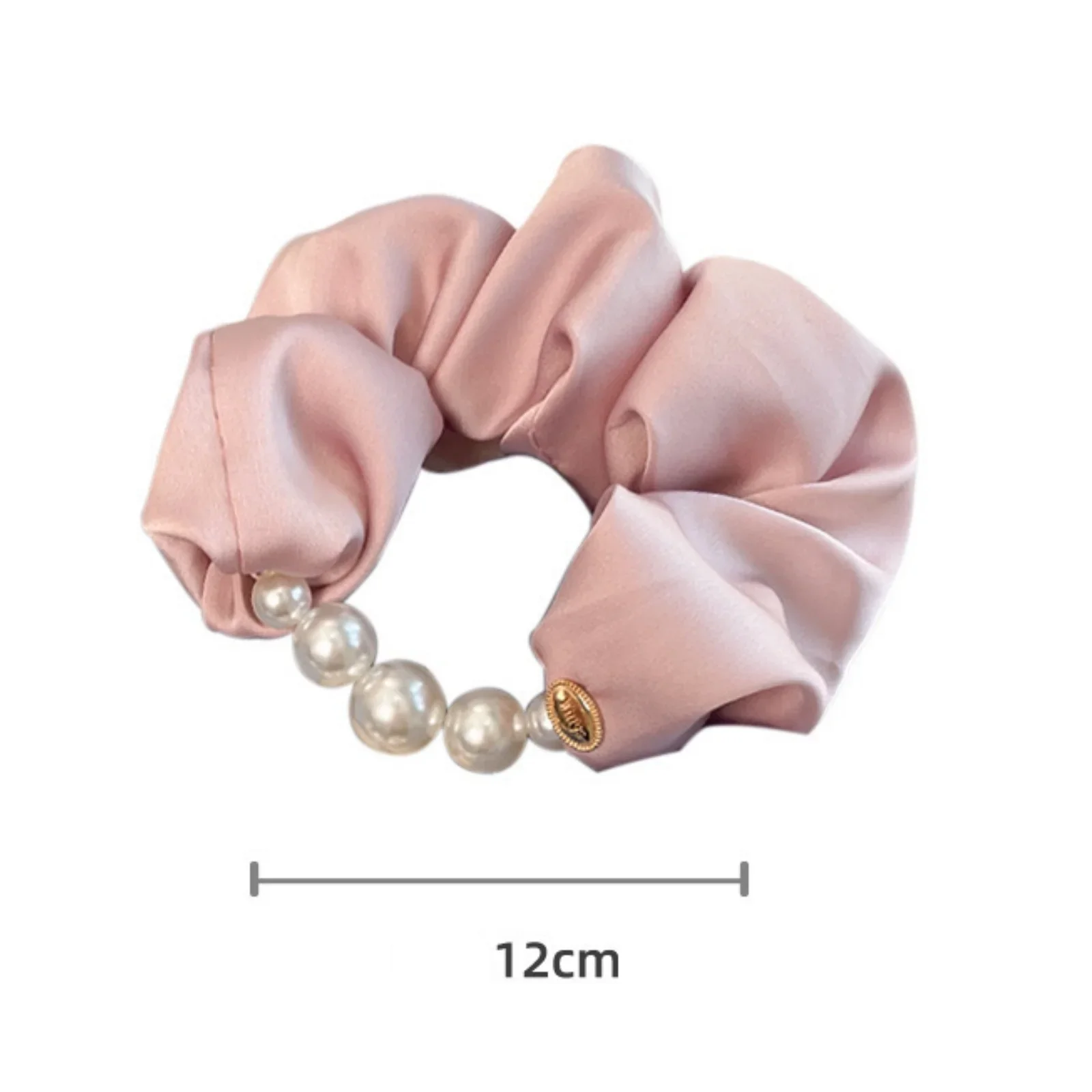 Blue Satin Scrunchie with Pearl Accents - Elegant Hair Accessory