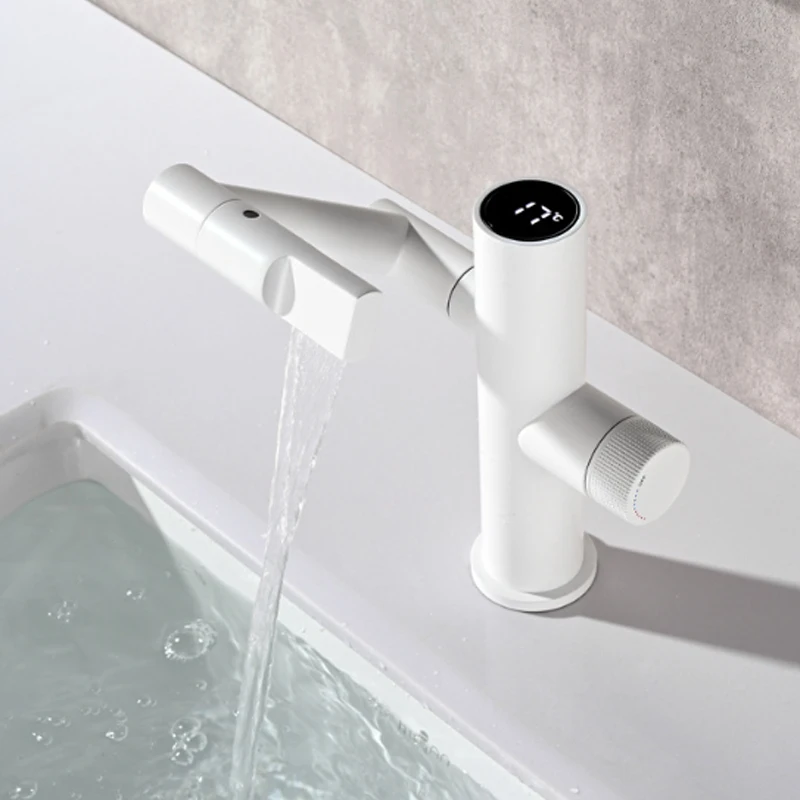 

Digital Display All Copper Cold and Hot Faucet Bathroom Kitchen Can Rotate The Faucet Washing Hair Washing Face Gargling Faucet