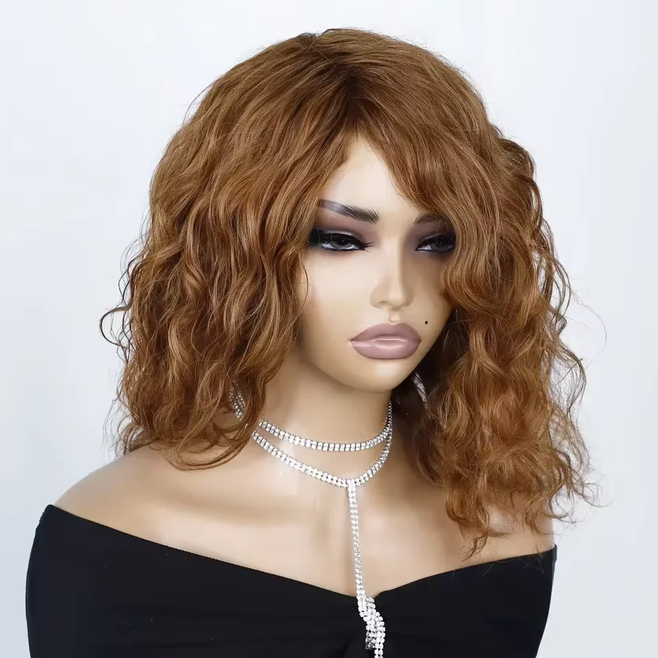 허니 블론드 바디 웨이브 밥 브라운 웨이브 밥 가발 허니 블론드 컬리 밥 가발 인간의 머리카락 사이드 파트 Pre Plucked Full Machine