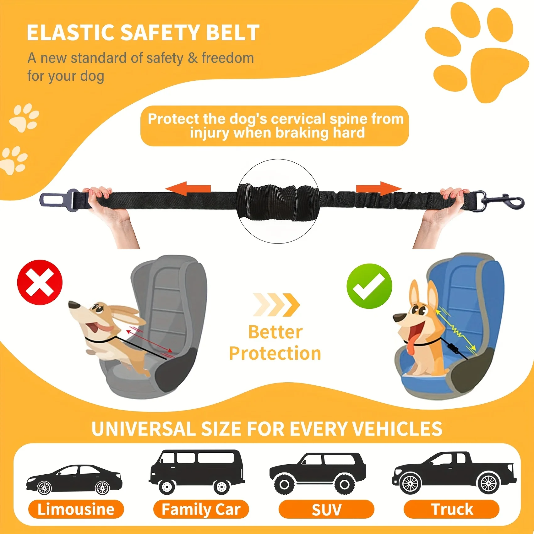 Adjustable Dog Seat Belt Harness - Elastic Nylon Retractable Safety Restraint with Secure Clasps for All Dog Sizes, Dog Harness