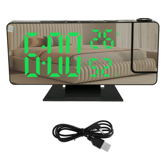 New Projection Alarm Clock with 180° Rotatable Projector 4 Level Dimmable Mirror Projection Clock 2