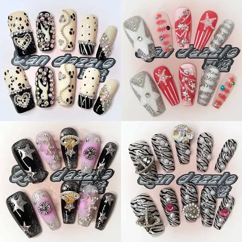 

New Diy Sanrios Hello Kitty Rhinestone Europe and America Handmade Press on Nails Long Nails Design Manicure