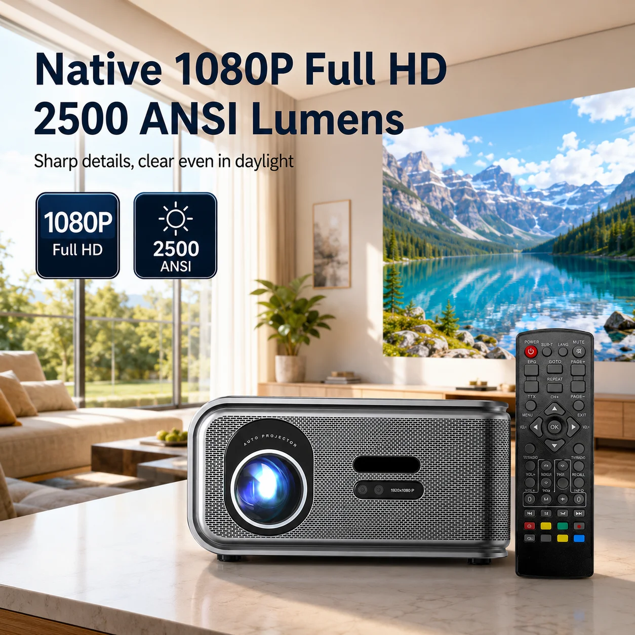 스마트 프로젝터 4K 풀 HD 1920*1080P 2500ANSI LM HDR10+ 구글 플레이 Wifi6 HiFi 스피커 영화용 홈 시어터 ATSC 디지털 TV