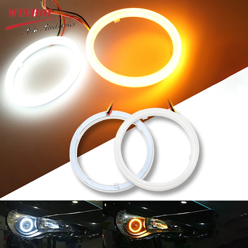 1 Paio Led Angel Eye Halo Ring White Amber 60Mm 70Mm 80Mm 90Mm 100Mm 110Mm 120Mm Led Car Headlight Drl Eyes Con Segnale Di Svolta