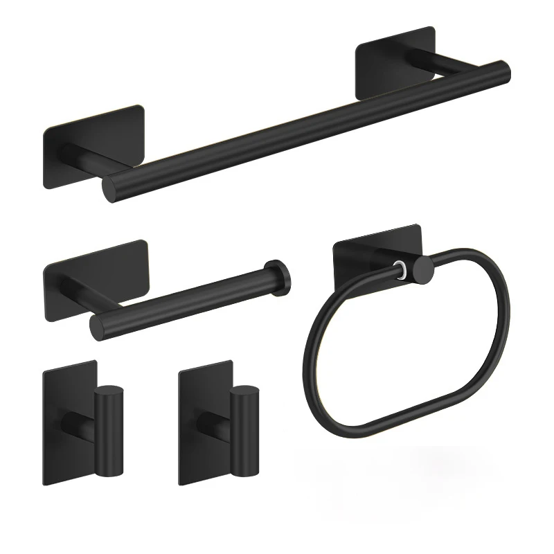 Stainless Steel No Drilling Bathroom Hardware Set Accessories Self-adhesive Toilet Paper Holder Towel Rack Hook Bathroom Kit