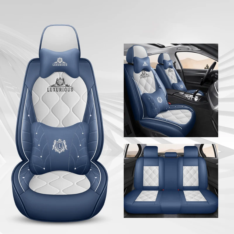 thumbnail image 1 of Fundas de asiento de coche de lujo universales de cuero sintético para modelos de cinco asientos para BMW X1 X6 E71 Mazda 3 bk W203 Polestar 2 Golf 4 Audi q7 4l, 1 of 5
