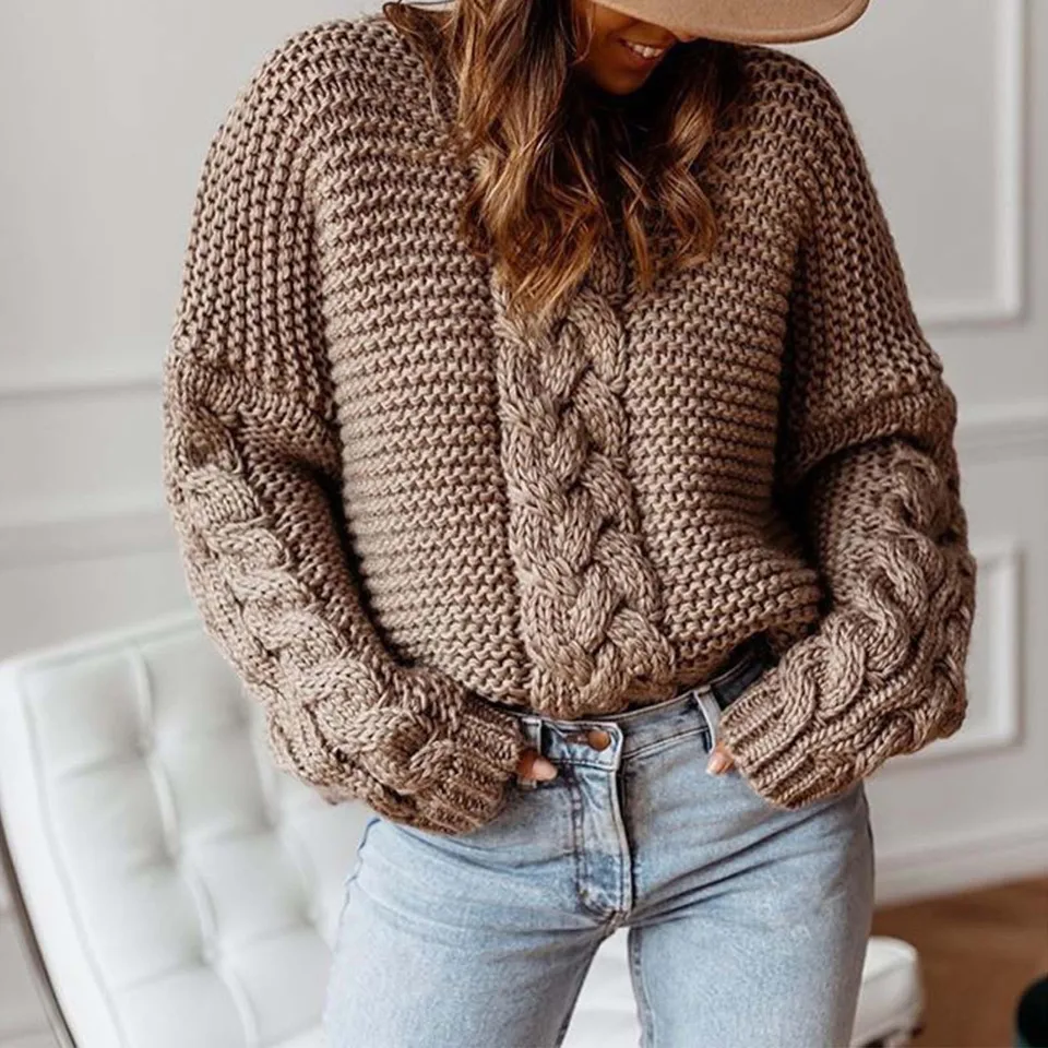 Women's Autumn V Neck Oversized Chunky Sweater