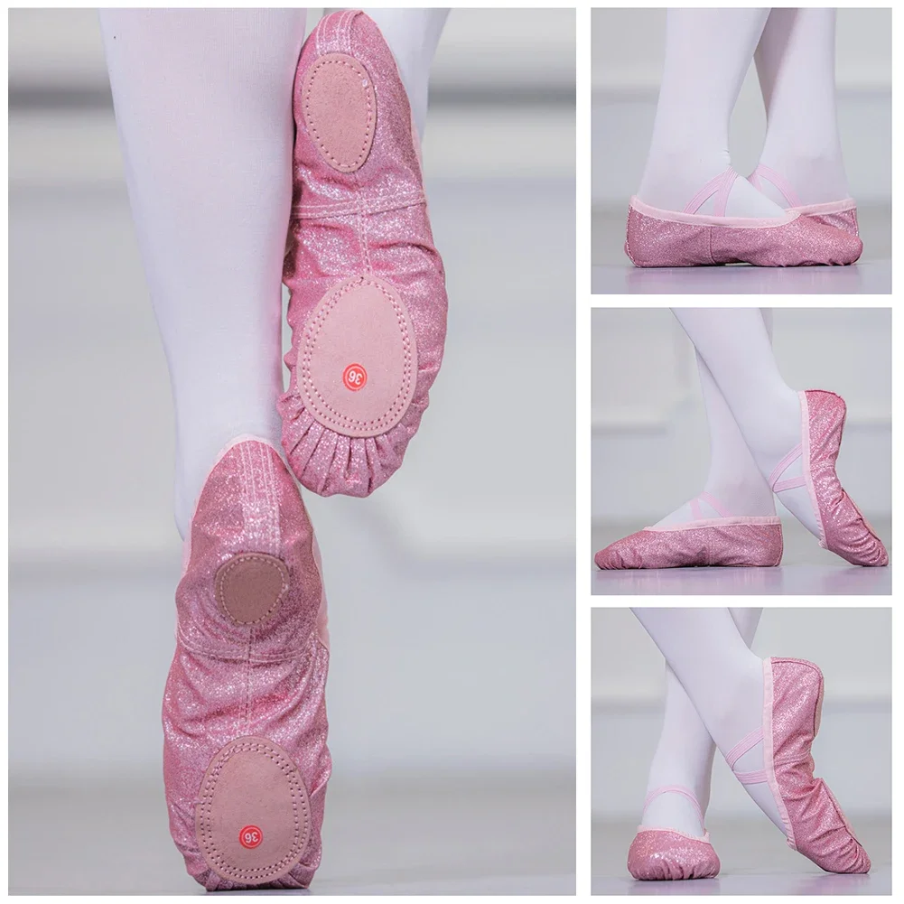 New Ballet Dance Shoes Yoga Gym Flat Slippers Glitter Pink Ballet Dance Shoes For Girls Children Women Teacher 4