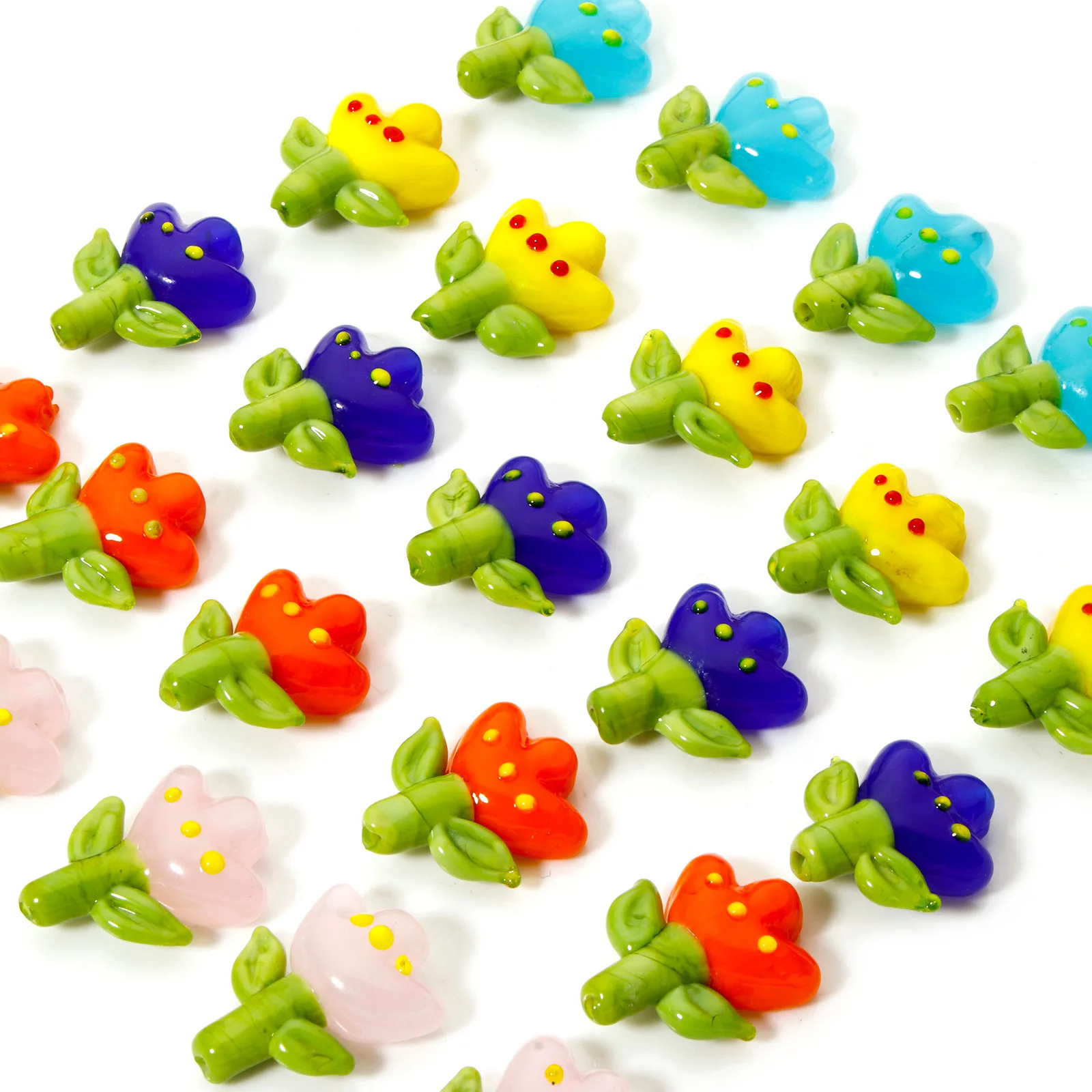 2 Stück 3D-Lampwork-Glas-Flora-Kollektion, mehrfarbig, für die DIY-Schmuckherstellung, ca. 22 mm x 18 mm, Loch: ca. 1,4 mm – Detail 5