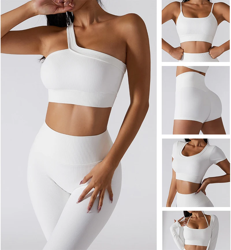 

Seamless Women Yoga Set Workout Sportswear Gym Clothing Ribbed Fitness Long Sleeve Crop Top High Waist Leggings Sports Suits
