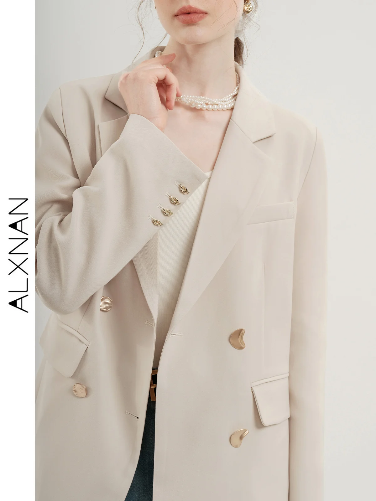 ALXNAN 2024 Spring New Commuting Loose Leisure Fashion Suit Lapel Loose Single Breasted Blazer Office Lady Clothes  T01110