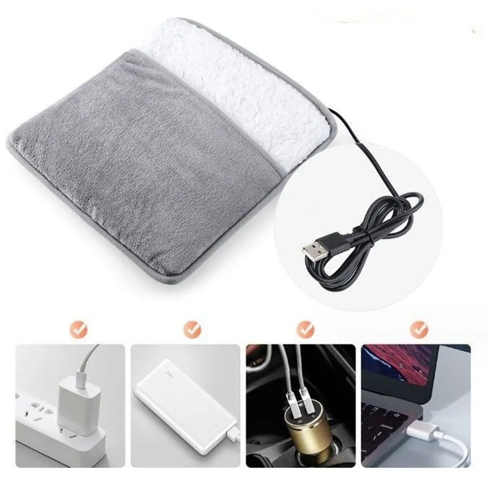 Gray Soft Plush Electric Foot Heating Pad for Home Office