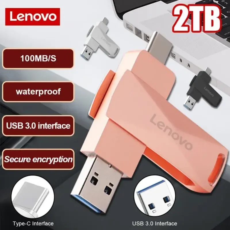 Фото Флеш-накопитель Lenovo TYPE C USB 128 OTG 2 в 1, USB флешка на 1 ТБ, флэш-накопитель на ГБ, флеш-накопитель с бесплатным кольцом для ключей для ПК №5