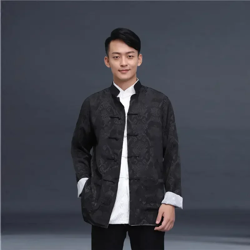 Tang Suit Traditional Chinese Clothing for Men Shirt Jacket Double Wear Collar Cheongsam Top Retro News Year Clothes Kung Fu men chinese style shirt