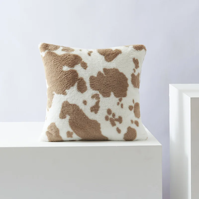 Light brown cow-print square pillow cover