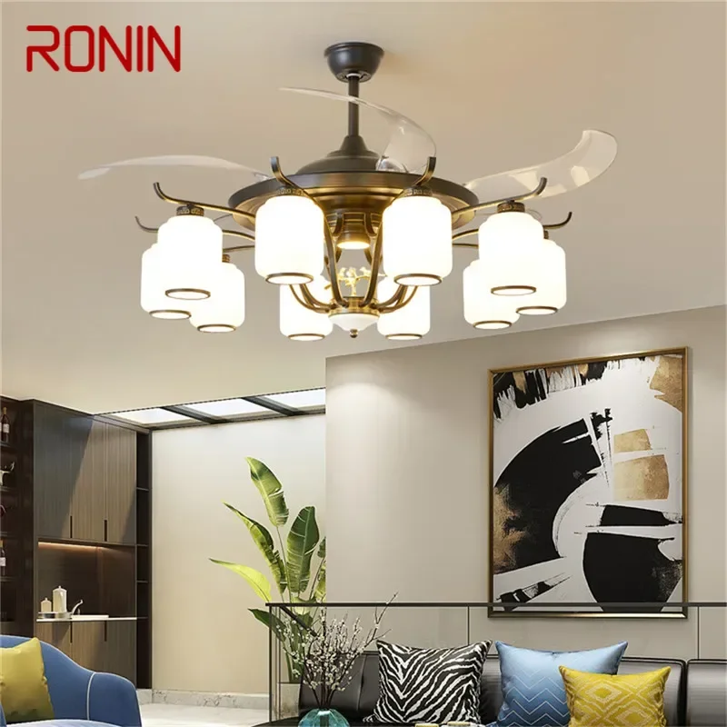 RONIN Modern Stealth Fan Light Luxury Living Room Restaurant Bedroom Ceiling Fan Light Remote LED Electric