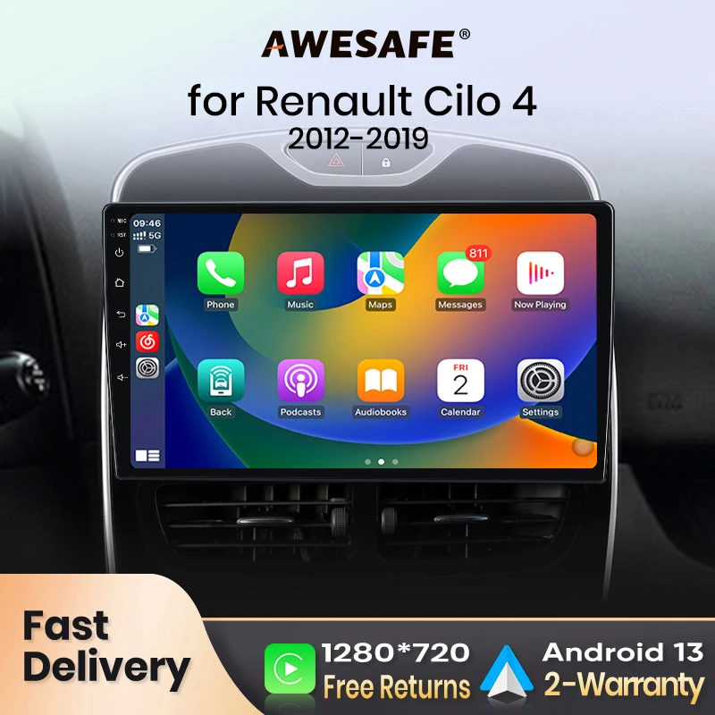 AWESAFE PX9 Car Radio Autoradio for Renault Clio Wireless Carplay Screen Android Auto Stereo GPS Navi FM RDS BT SWC
