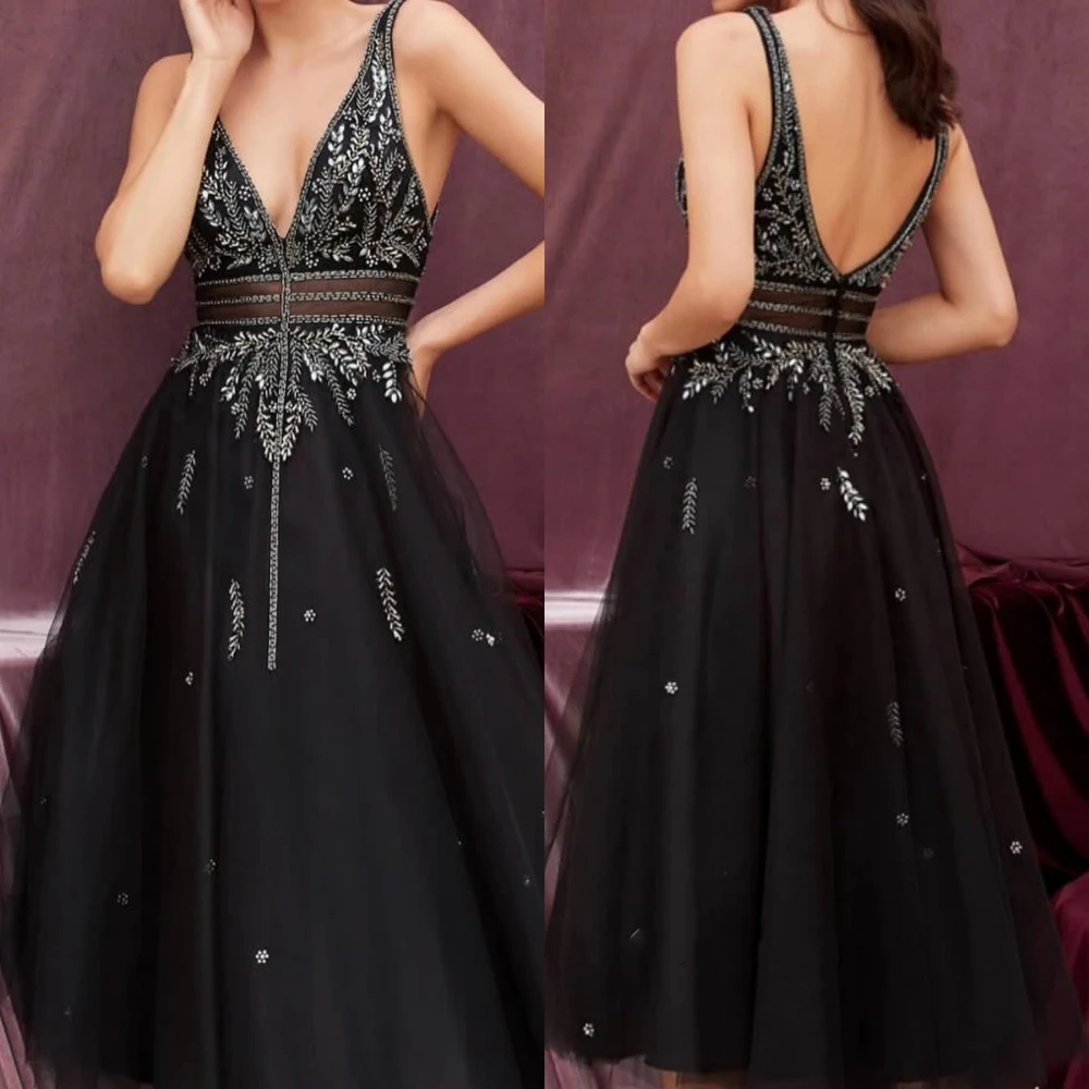 

Zhitomyr Intricate Sparkle V-neck A-line Beading Paillette / Sequins Open back Draped Organza Prom Dresses