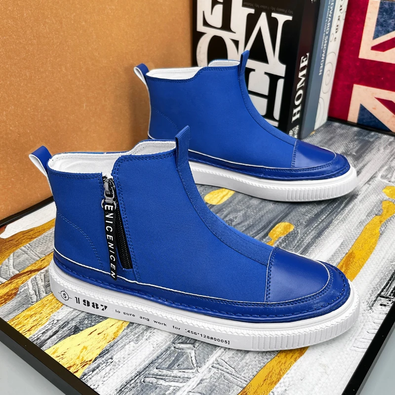 Autumn Fashion Blue Men Shoes Flats High Top Men Designer Sneakers