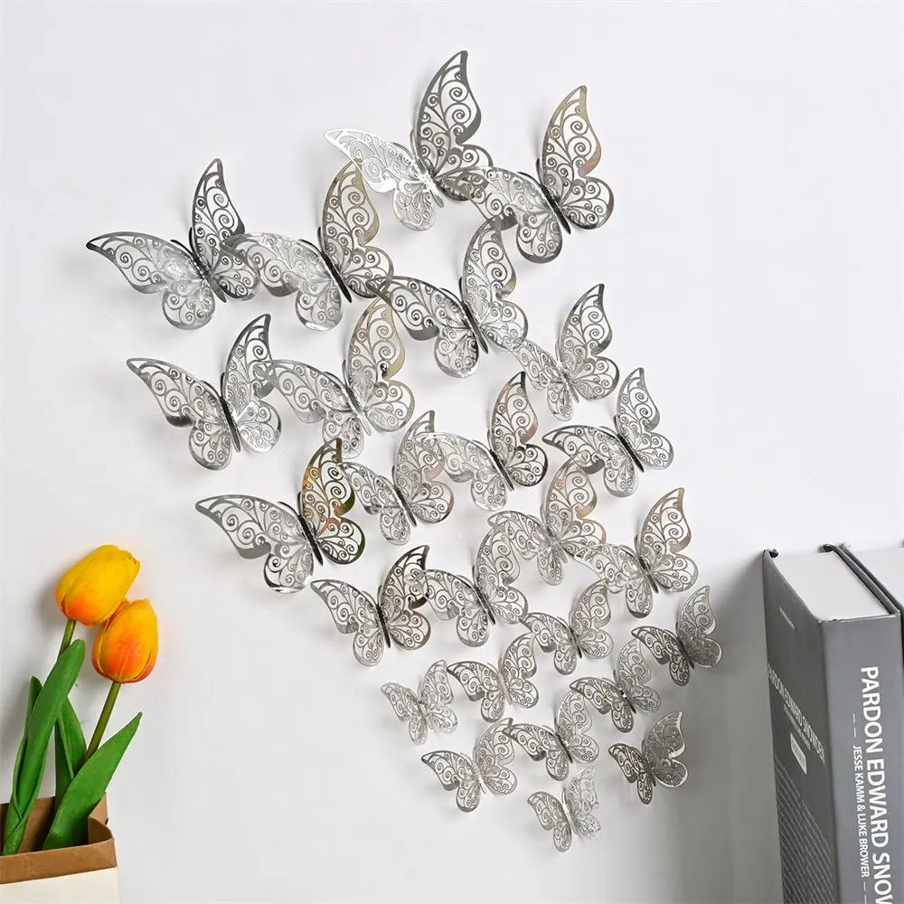 12Pcs/pack 3D Butterfly Decals Stickers Hollow Butterflies Wall Decals Art Decor Wedding Party Home Decor butterfly wall decor