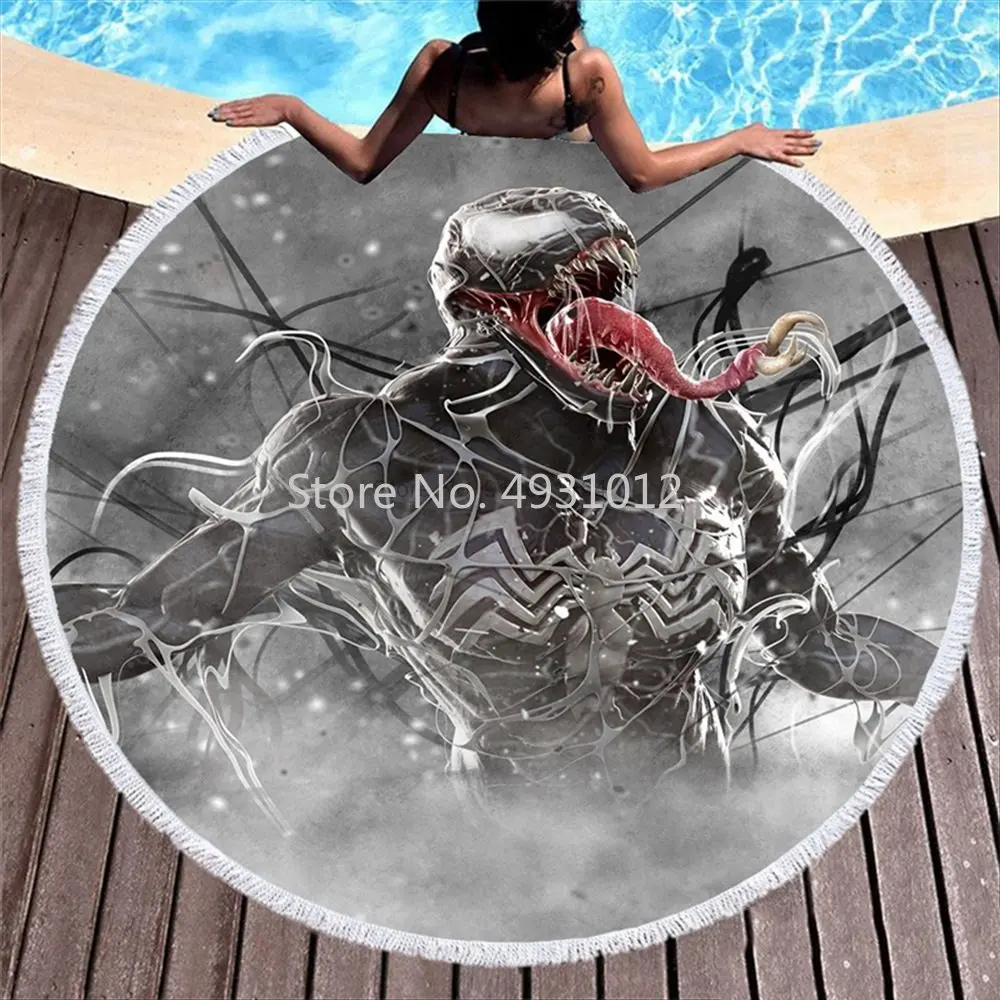 

Disney Black Venom Bath Towel Round Beach Towel with Tassel for Baby Kids Adults Children Washcloth Diameter 150cm
