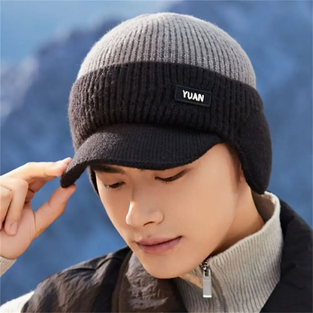 Stylish Thickened Baseball Cap Dual Tone Knit Dad Hat Keep Warm Ear Protection Outdoor Activities