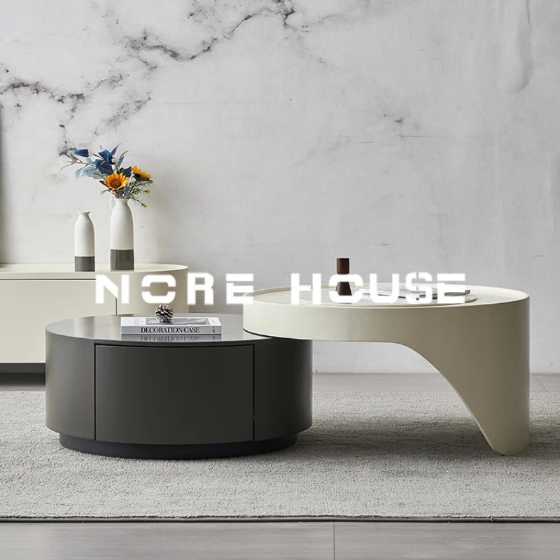 

TL Light Luxury round Tea Table Retractable/Modern Minimalist Living Room Internet Celebrity Coffee