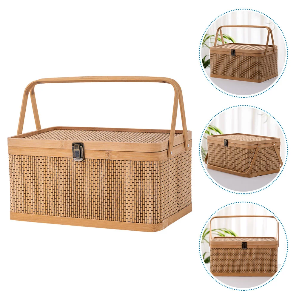 

Bamboo Woven Gift Basket Handheld Egg Container Bread Fruits Vegetable Basket Picnic Camping Hamper Basket